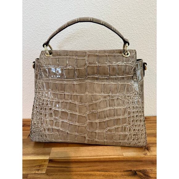 Brahmin Satchel Snake Skin Pattern Leather Bag Purse Gray Tan - Picture 2 of 9